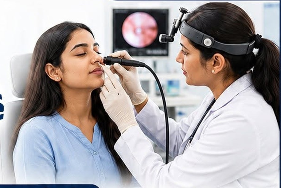 Endoscopic examination of the nose during an ENT consultation